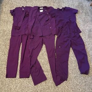 3 pairs purple scrubs and jacket